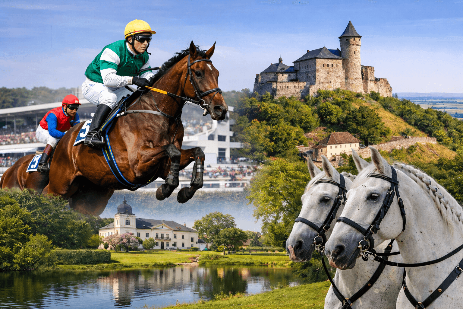 2668 Závodiště Velké Pardubické zblízka, Kunětická hora a hřebčín Slatiňany